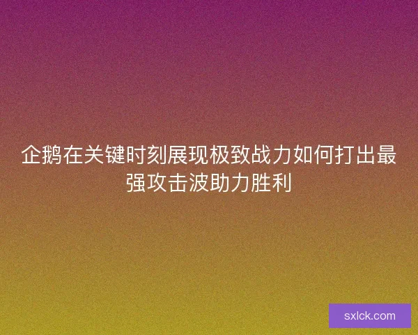 企鹅在关键时刻展现极致战力如何打出最强攻击波助力胜利 企鹅在关键时刻展现极致战力如何打出最强攻击波助力胜利